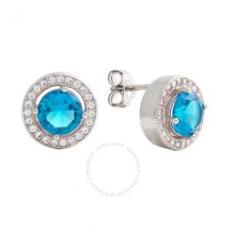 Womens 18K White Gold Plated Blue CZ Simulated Diamond Classic Halo Stud Earrings