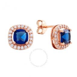 Womens 18K Rose Gold Plated Blue CZ Simulated Cushion Diamond Halo Stud Earrings