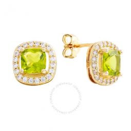 Womens 18K Yellow Gold Plated Light Green CZ Simulated Cushion Diamond Halo Stud Earrings