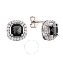 Womens 18K White Gold Plated Black CZ Simulated Cushion Diamond Halo Stud Earrings