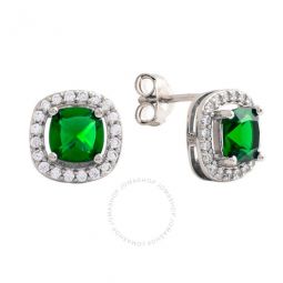 Womens 18K White Gold Plated Green CZ Simulated Cushion Diamond Halo Stud Earrings