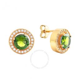 Womens 18K Yellow Gold Plated Light Green CZ Simulated Diamond Classic Halo Stud Earrings
