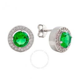 Womens 18K White Gold Plated Green CZ Simulated Diamond Classic Halo Stud Earrings
