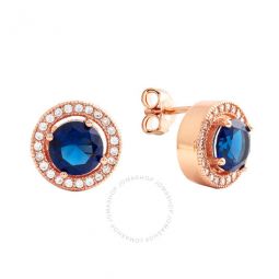 Womens 18K Rose Gold Plated Blue CZ Simulated Diamond Classic Halo Stud Earrings