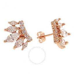 Womens 18K Rose Gold Plated CZ Simulated Diamond Crown Stud Earrings
