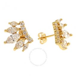 Womens 18K Yellow Gold Plated CZ Simulated Diamond Crown Stud Earrings
