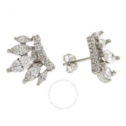 Womens 18K White Gold Plated CZ Simulated Diamond Crown Stud Earrings