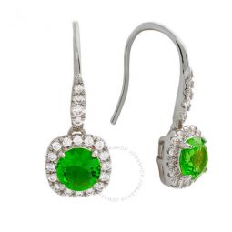 Womens 18K White Gold Plated Green CZ Simulated Cushion Diamond Halo Drop Earrings