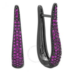 Womens 18K Black Gold Plated Pink CZ Simulated Diamond Pave Drop Hoop Statement Earrings