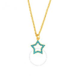 Womens 18K Yellow Gold Plated Simulated Turquoise Star Pendant Necklace