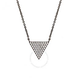 Womens 18K Black Gold Plated CZ Simulated Diamond Pave Triangle Pendant Necklace
