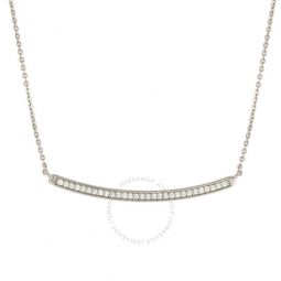 Womens 18K White Gold Plated CZ Simulated Diamond Curved Bar Necklace