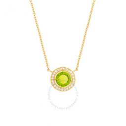 Womens 18K Yellow Gold Plated Light Green CZ Simulated Diamond Classic Halo Pendant Necklace