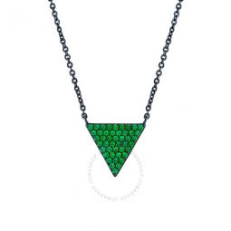 Womens 18K Black Gold Plated Green CZ Simulated Diamond Pave Triangle Pendant Necklace