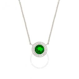 Womens 18K White Gold Plated Green CZ Simulated Diamond Classic Halo Pendant Necklace