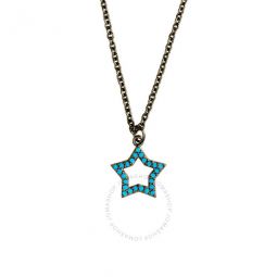 Womens 18K Black Gold Plated Simulated Turquoise Star Pendant Necklace