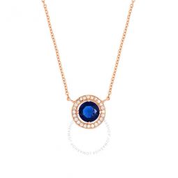 Womens 18K Rose Gold Plated Blue CZ Simulated Diamond Classic Halo Pendant Necklace
