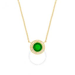 Womens 18K Yellow Gold Plated Green CZ Simulated Diamond Classic Halo Pendant Necklace