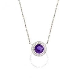 Womens 18K White Gold Plated Purple CZ Simulated Diamond Classic Halo Pendant Necklace