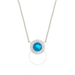 Womens 18K White Gold Plated Blue CZ Simulated Diamond Classic Halo Pendant Necklace