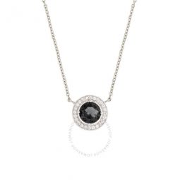 Womens 18K White Gold Plated Black CZ Simulated Diamond Classic Halo Pendant Necklace