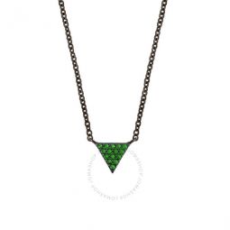 Womens 18K Black Gold Plated Green CZ Simulated Diamond Pave Mini Triangle Pendant Necklace