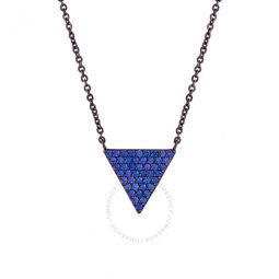 Womens 18K Black Gold Plated Blue CZ Simulated Diamond Pave Triangle Pendant Necklace