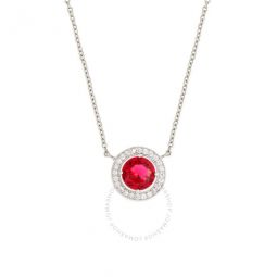 Womens 18K White Gold Plated Red CZ Simulated Diamond Classic Halo Pendant Necklace