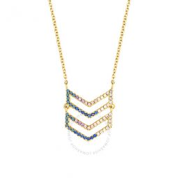 Womens 18K Yellow Gold Plated CZ Simulated Diamond and Turquoise Chevron Pendant Necklace
