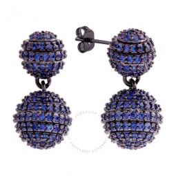 Womens 18K Black Gold Plated Blue CZ Simulated Diamond Pave Ball Drop Statement Earrings