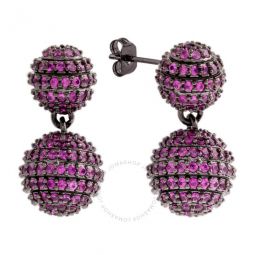 Womens 18K Black Gold Plated Pink CZ Simulated Diamond Pave Ball Drop Statement Earrings