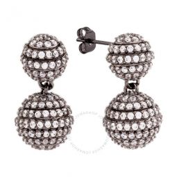 Womens 18K Black Gold Plated CZ Simulated Diamond Pave Ball Drop Statement Earrings