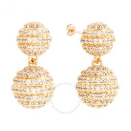 Womens 18K Yellow Gold Plated CZ Simulated Diamond Pave Ball Drop Statement Earrings