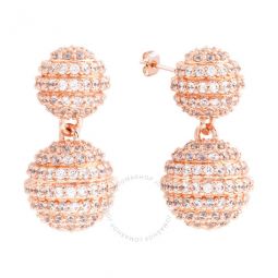 Womens 18K Rose Gold Plated CZ Simulated Diamond Pave Ball Drop Statement Earrings