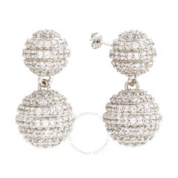 Womens 18K White Gold Plated CZ Simulated Diamond Pave Ball Drop Statement Earrings