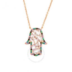 Womens 18K Rose Gold Plated CZ Simulated Diamond Hamsa Charm Fashion Necklace