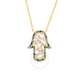 Womens 18K Yellow Gold Plated CZ Simulated Diamond Hamsa Charm Fashion Necklace