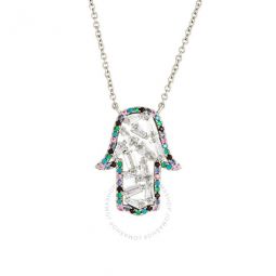 Womens 18K White Gold Plated CZ Simulated Diamond Hamsa Charm Fashion Necklace