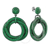 Womens 18K Black Gold Plated Green CZ Simulated Diamond Pave Statement Triple Ring Drop Earrings