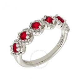 Womens 18K White Gold Plated Red CZ Simulated Diamond Half Eternity Ring Size 9