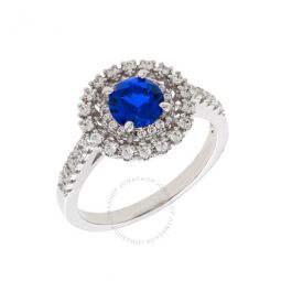 Womens 18K White Gold Plated Blue CZ Simulated Diamond Double Halo Ring Size 5