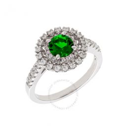 Womens 18K White Gold Plated Green CZ Simulated Diamond Double Halo Ring Size 6