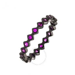 Womens 18K Black Gold Plated Pink CZ Simulated Diamond Zig Zag Stackable Ring Size 5