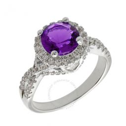 Womens 18K White Gold Plated Purple CZ Simulated Diamond Halo Statement Cocktail Ring Size 6