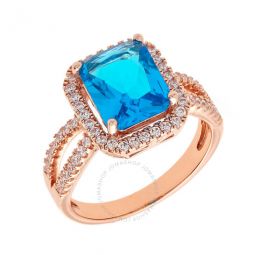 Womens 18K Rose Gold Plated Blue CZ Simulated Cushion Diamond Halo Statement Cocktail Ring Size 6