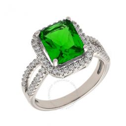 Womens 18K White Gold Plated Green CZ Simulated Cushion Diamond Halo Statement Cocktail Ring Size 6