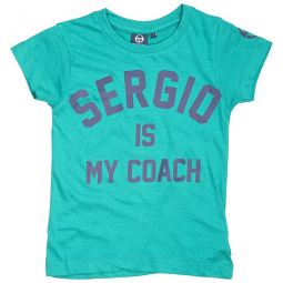 Sergio is My Coach Slogan T-Shirt in Green, Size 6Y