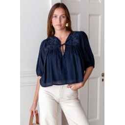 Embroidered Puff Isla Top - Midnight