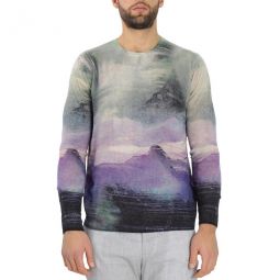 Mens Abstract Print Cashmere Sweater, Size Medium