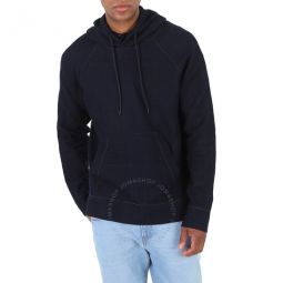 Mens Blu Navy Linen-blend Hoodie, Size Small